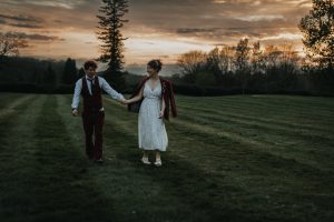 Holmewood Hall wedding photographer bride and groom at sunset