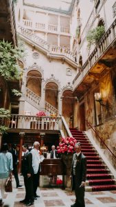 The entrance to the hotel Daniei has the most amazing staircase perfect for wedding photos in Venice.