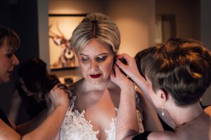 Bride getting ready in her room at the Peak age Hotel in the Peak District. 